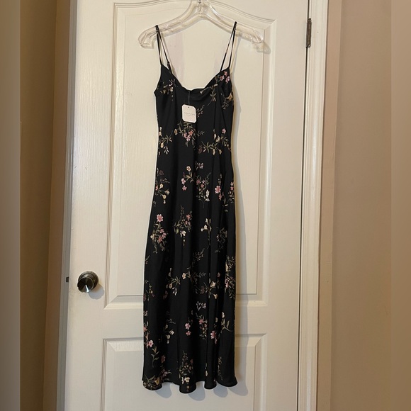 90s Y2k Women’s Black Floral Satin Coquette Whimsigoth Midi Slip Dress XXS NWT - Picture 3 of 11